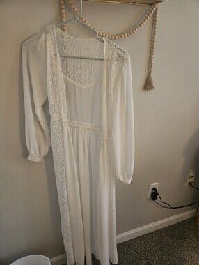 Women’s White Lace-Trim Long Over Dress